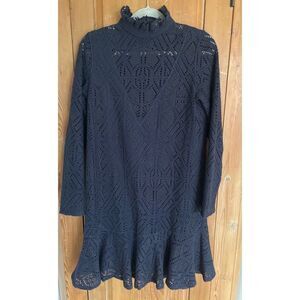 See by Chloe Navy ruffled neckline eyelet Dress